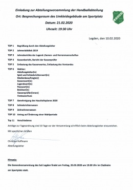 Einladung Abteilungsversammlung Einladung Abteilungsversammlung